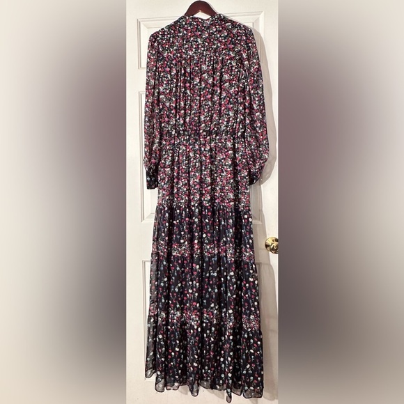 MANGO MNG Size 8 Black Long Sleeve Tulip Floral Split V Neck Button Front MAXI - Picture 2 of 13